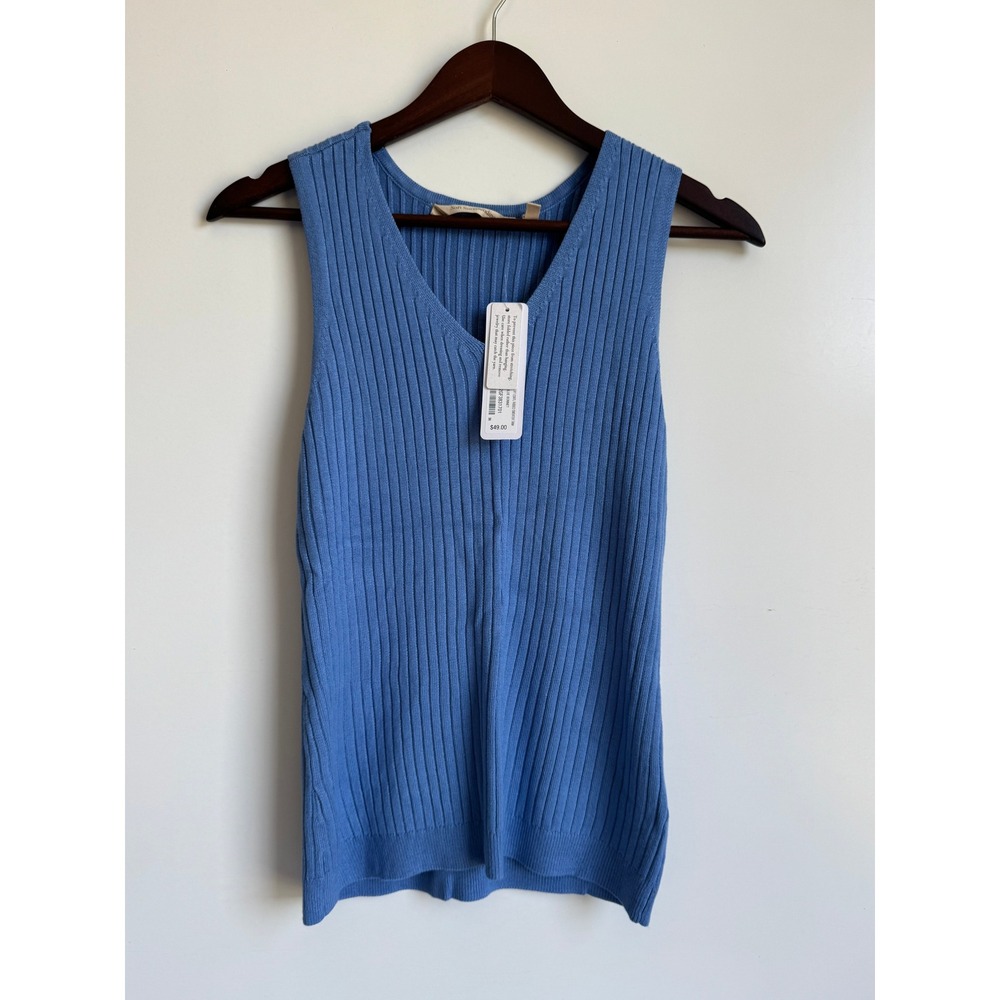 Soft‎ Surroundings Soft Essential Ribbed Sweater Tank Blue Bonnet V-Neck Medium